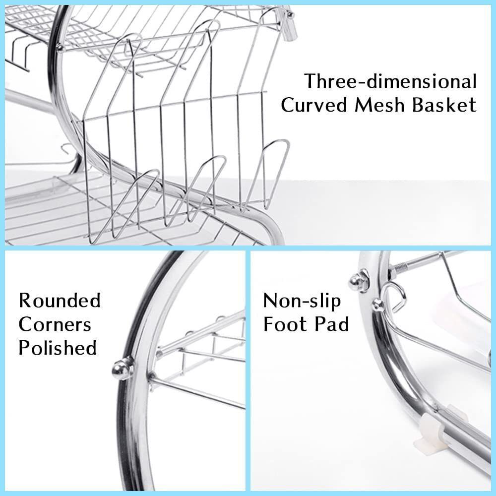 2 Tier Dish Drainer Rack With Drip Tray