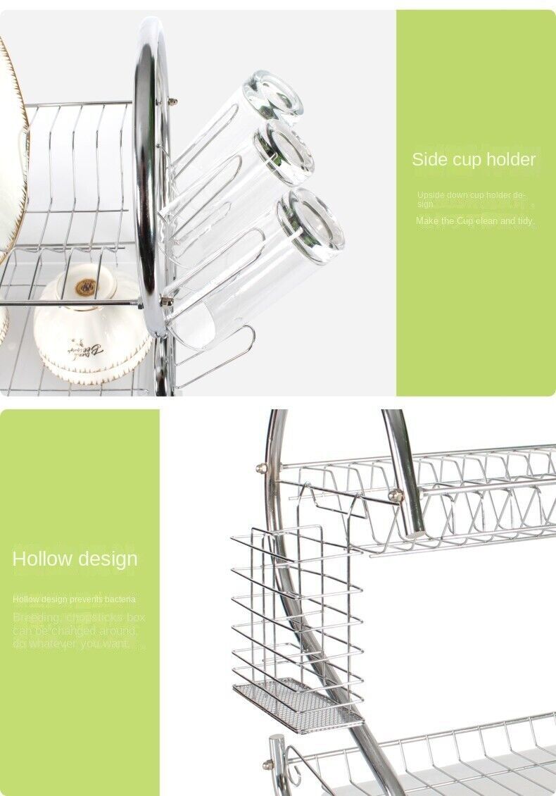 2 Tier Dish Drainer Rack With Drip Tray