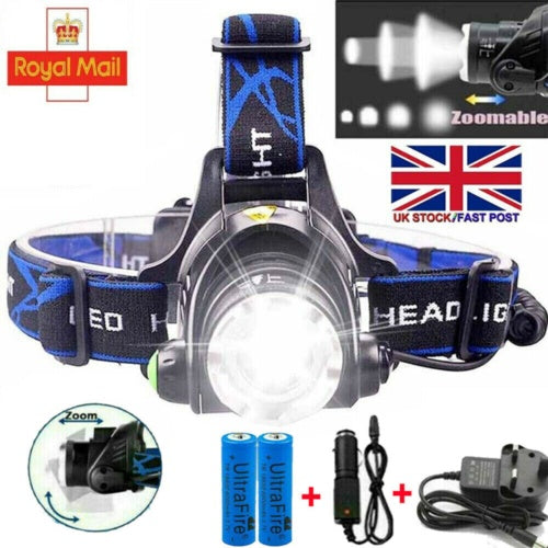 T6 Headlamp Rechargeable 350000LM LED Zoom Headlight