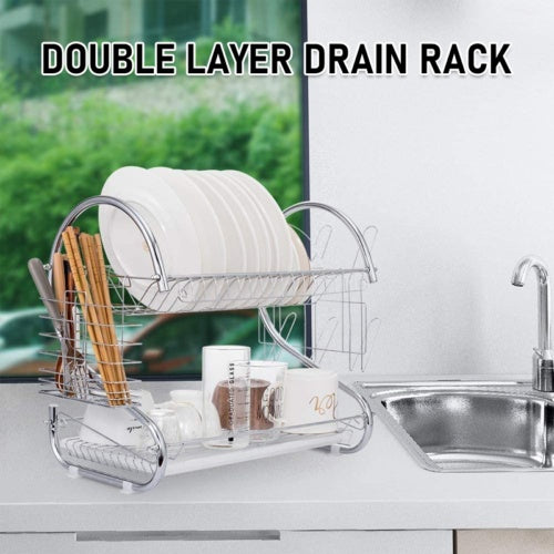 2 Tier Dish Drainer Rack With Drip Tray