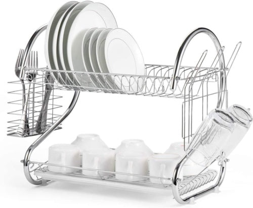 2 Tier Dish Drainer Rack With Drip Tray