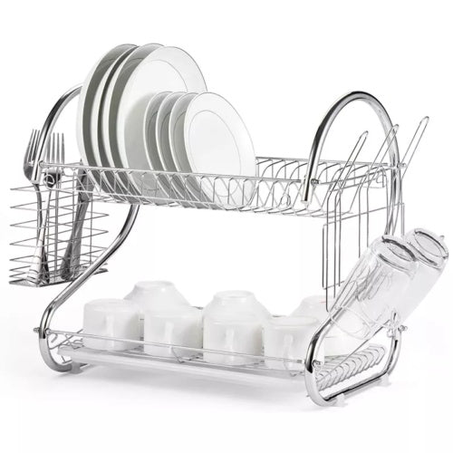 2 Tier Dish Drainer Rack With Drip Tray