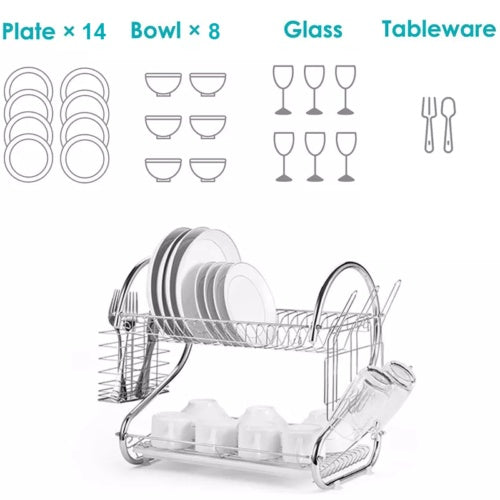 2 Tier Dish Drainer Rack With Drip Tray