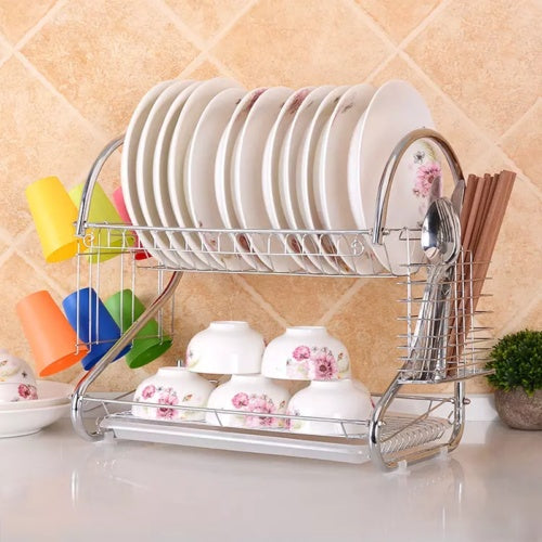 2 Tier Dish Drainer Rack With Drip Tray