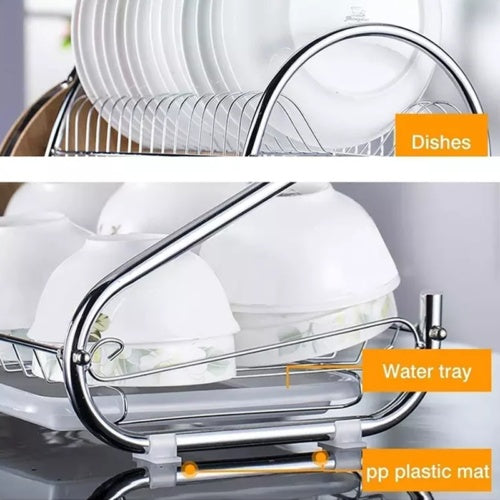 2 Tier Dish Drainer Rack With Drip Tray